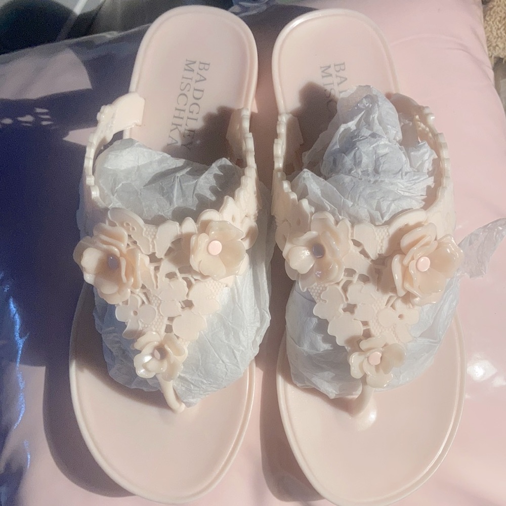 Blush pink sandals. By Badgley Mischka.